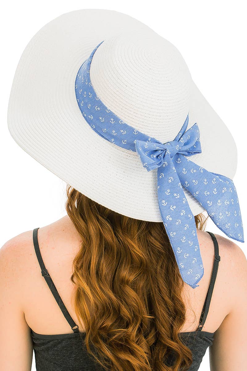 Cap Zone - Wholesale Straw Hat - Women's - Anchor Bow Chiffon Band Floppy Paper Straw Sun Hat4