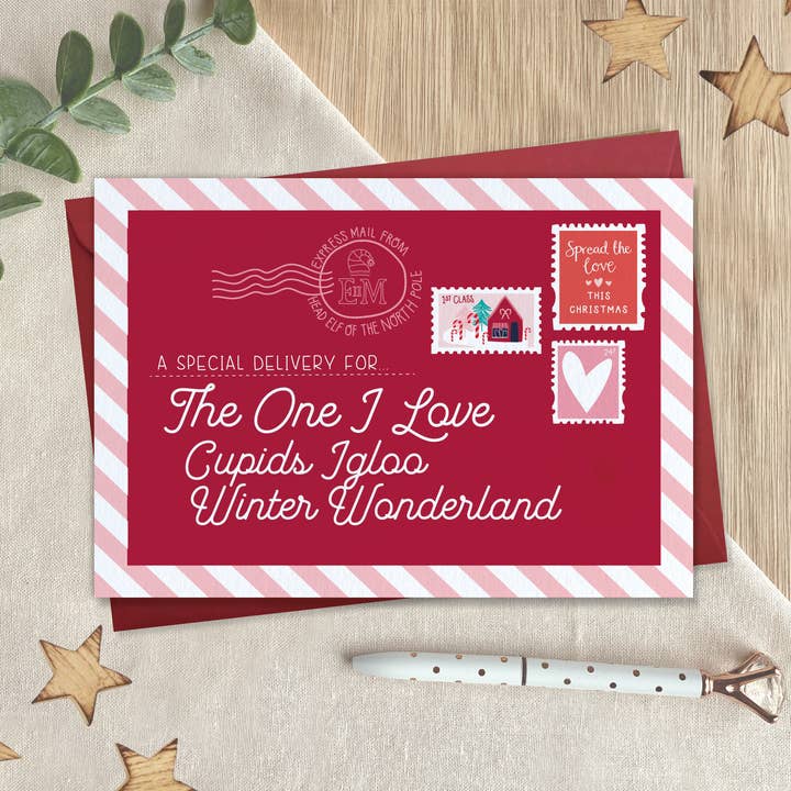 To The One I Love - Christmas Postcard Greeting Card for wholesale by Two For Joy Illustration