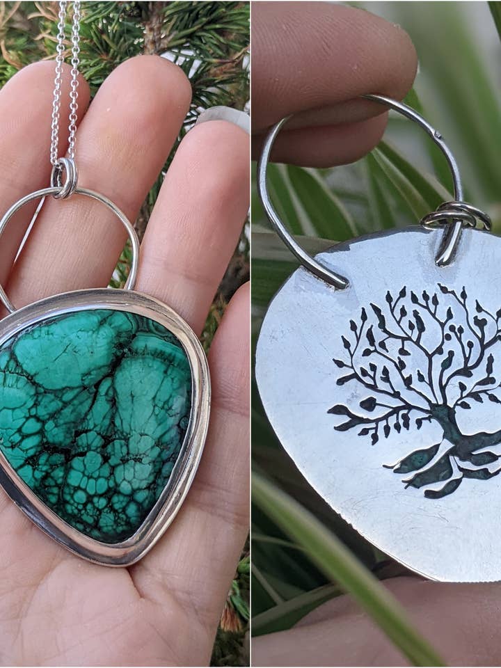 Colgante de malaquita y plata de ley con forma de árbol de la vida para venta al por mayor de Le Tourbillon Minéral