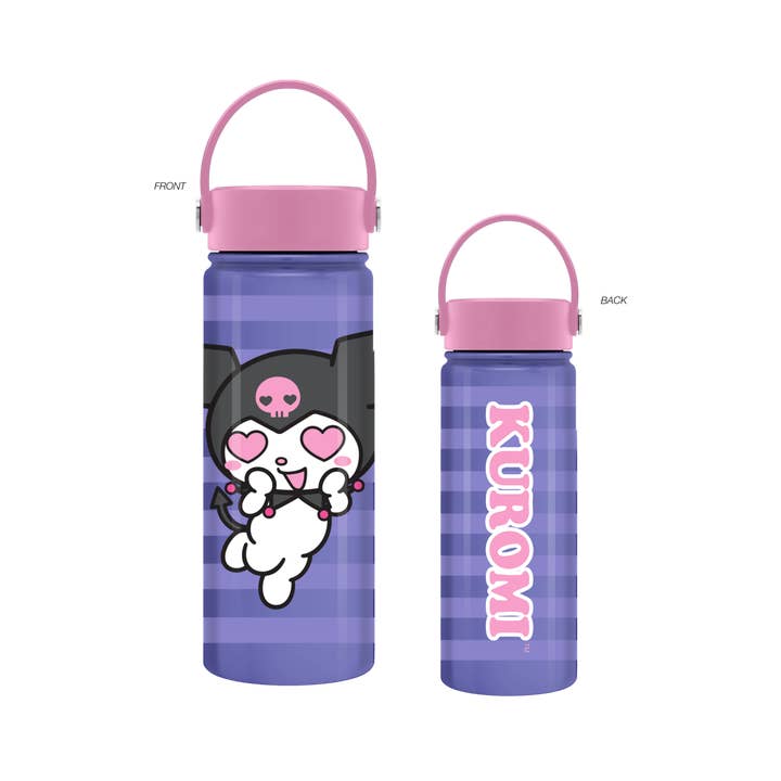 Silver Buffalo - Wholesale Water Bottle - Kuromi Heart Eyes Purple Stripes V2 20oz SS Water Bottle