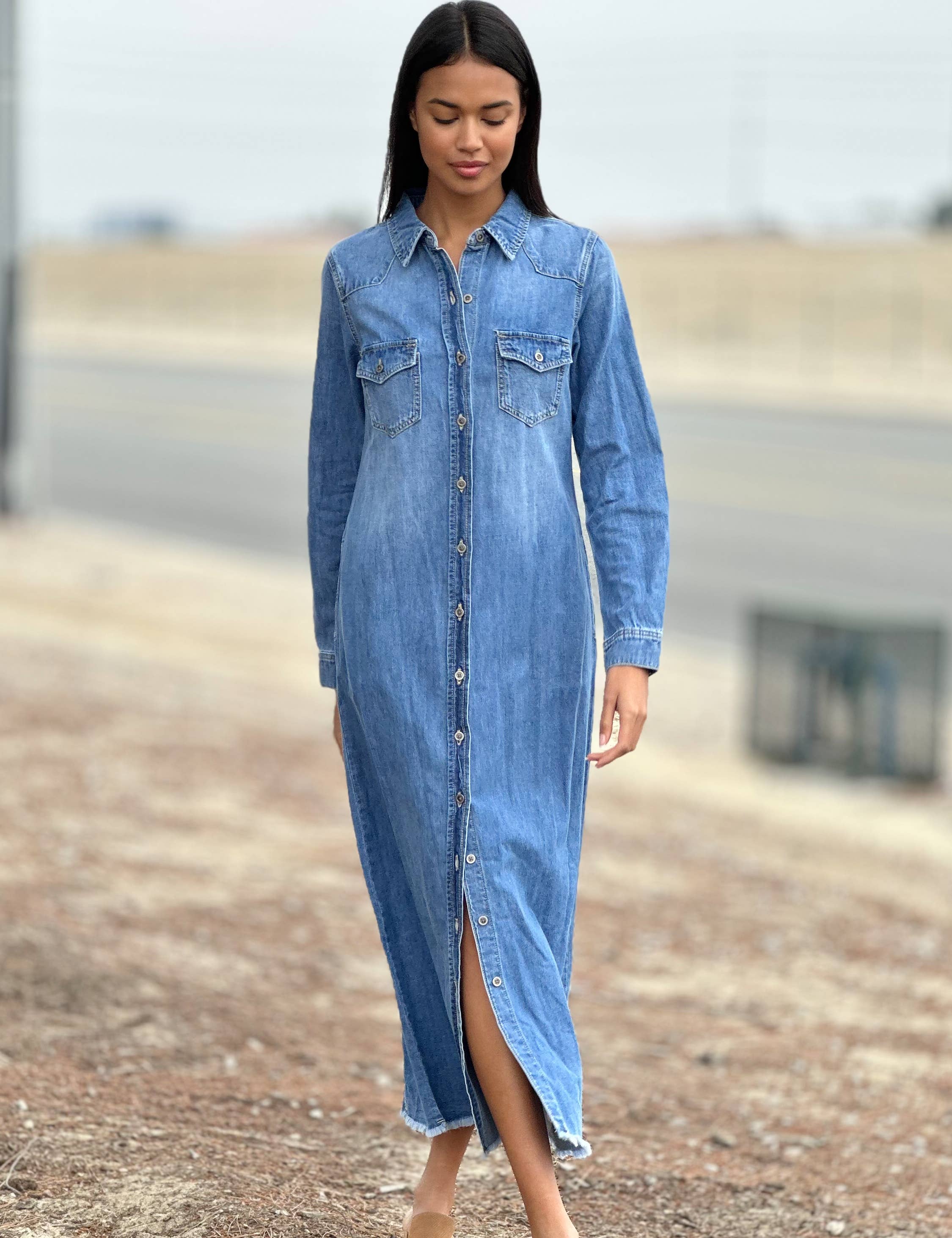 Wholesale Denim Maxi Shirt Dress for your store - Faire
