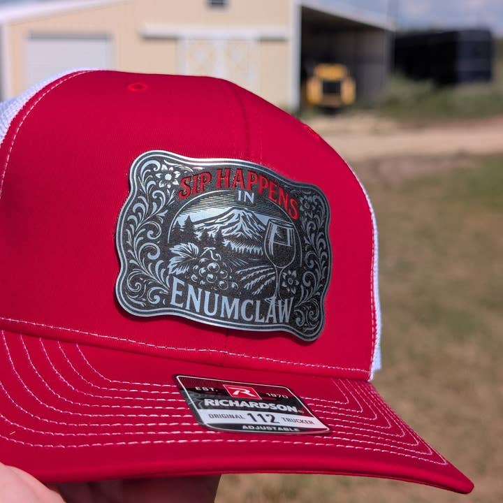 Sip Happens in Enumclaw - Richardson 112 Trucker Hat for wholesale by The Naughty Equestrian