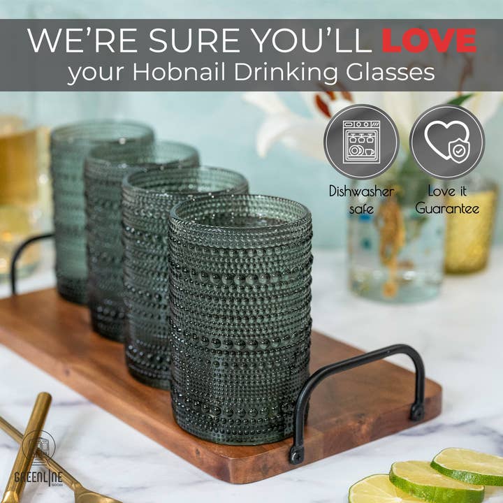 Greenline Goods - Wholesale Drinking Glass/Cup - Hobnail Drinking Glasses - Gray 14 oz ( Set of 4 )5