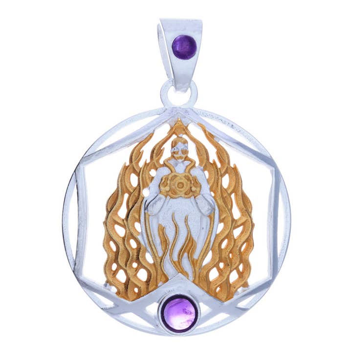 Saint Germain Gold Plate Pendant w/ Amethyst for wholesale by Kheops BLJ Jewelry