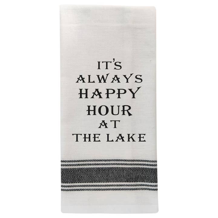 Wild Hare Designs - Wholesale Tea Towel - BB-I-242 White Kitchen Towel "It's always Happy Hour..."