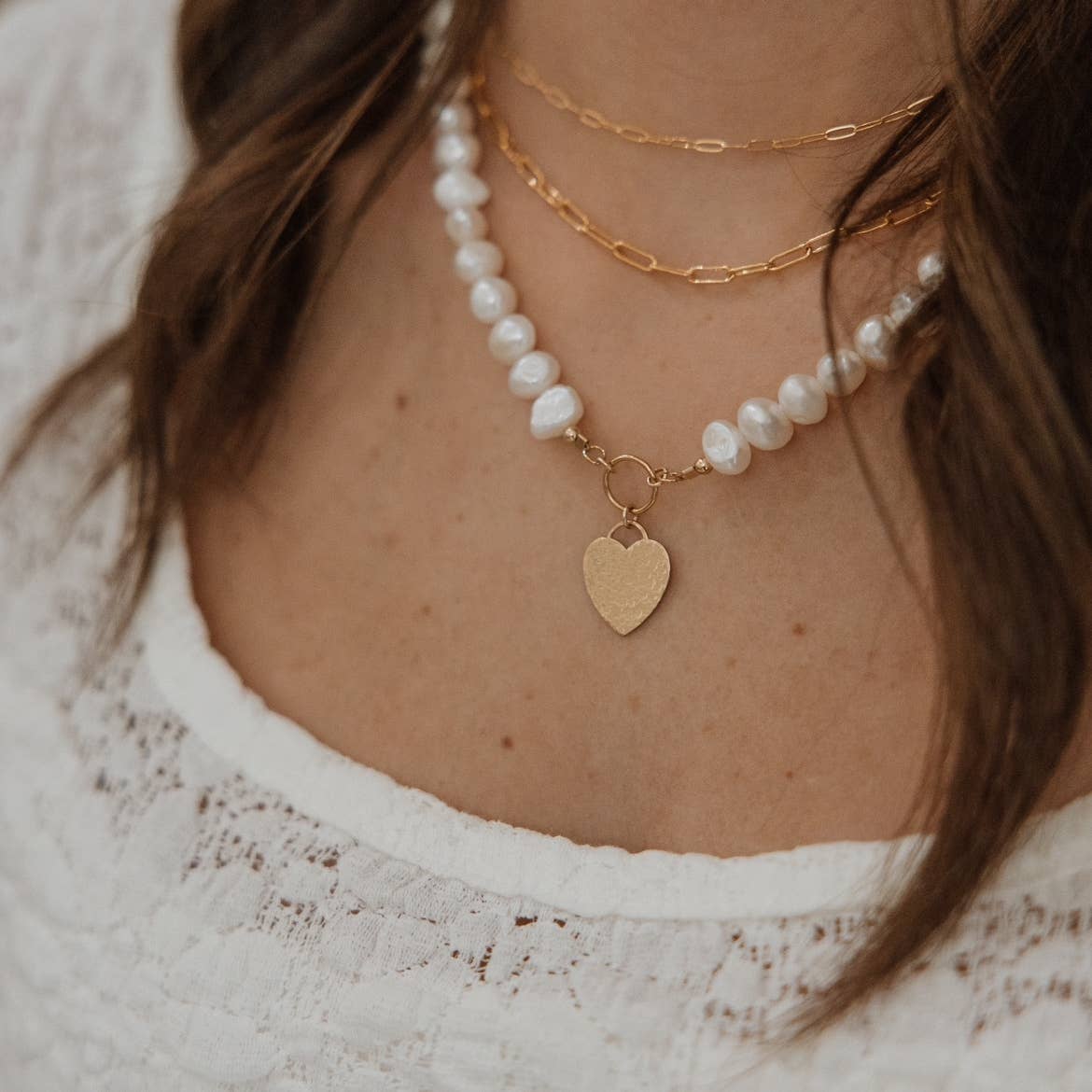 True by Kristy Jewelry - Wholesale Beaded/Pearl Necklace - Sunkissed Freshwater Pearl Heart Necklace Gold Filled4