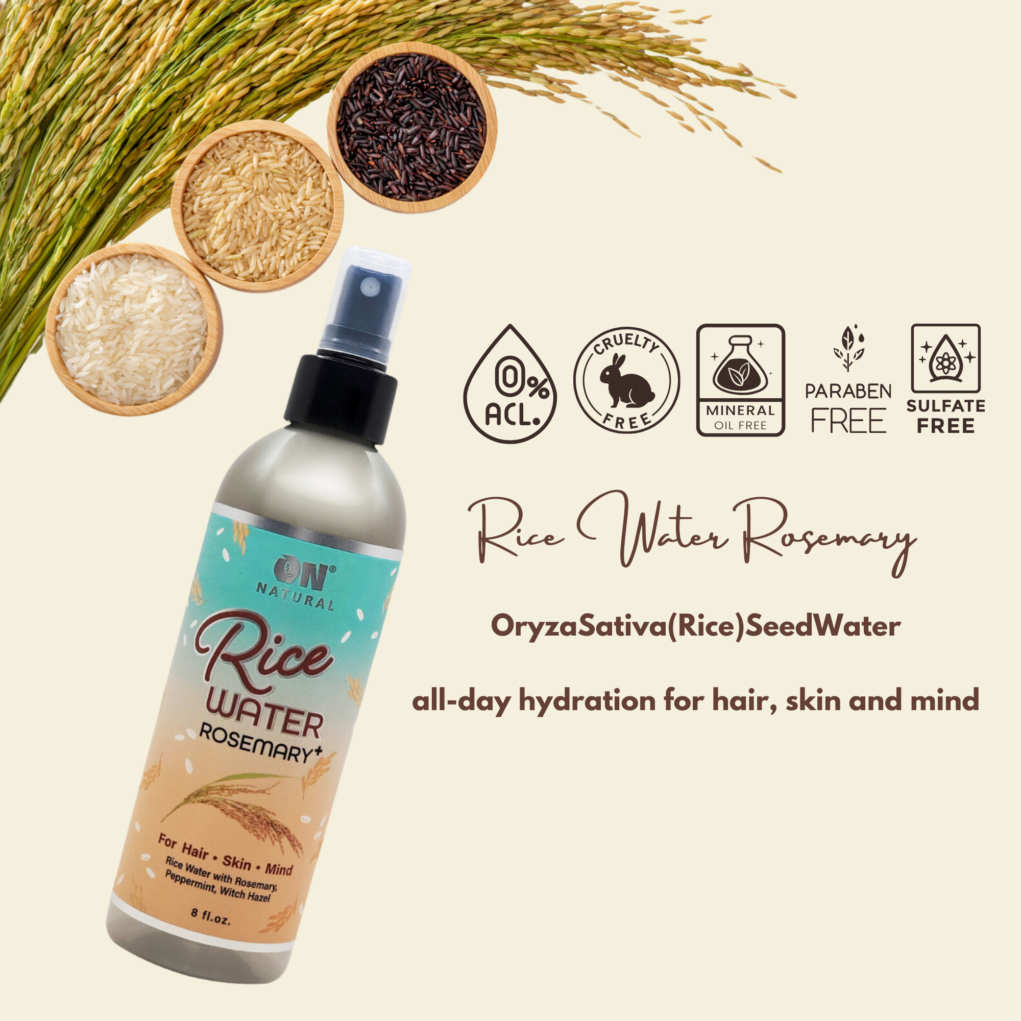 ON Natural USA - Wholesale Hair Leave-In Conditioner - ON NATURAL - Rice Water [Rosemary] 8oz4