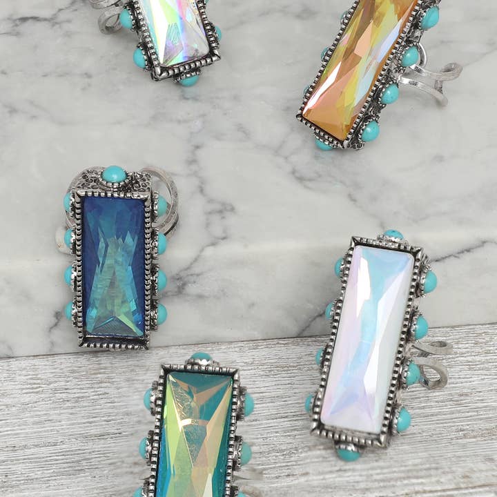 SP Sophia Collection - Wholesale Cocktail/Statement Ring - Western Rectangle Crystal Gemstone Stretch Ring