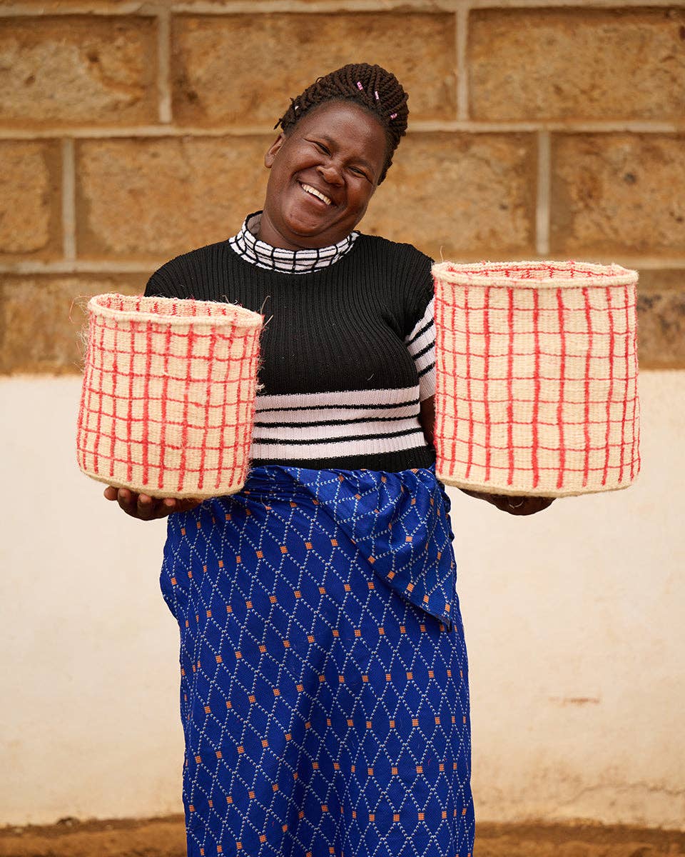 SAHIHI: Red Check Woven Storage Basket | Planter | Toy Basket | Desk Tidy for wholesale on Faire2