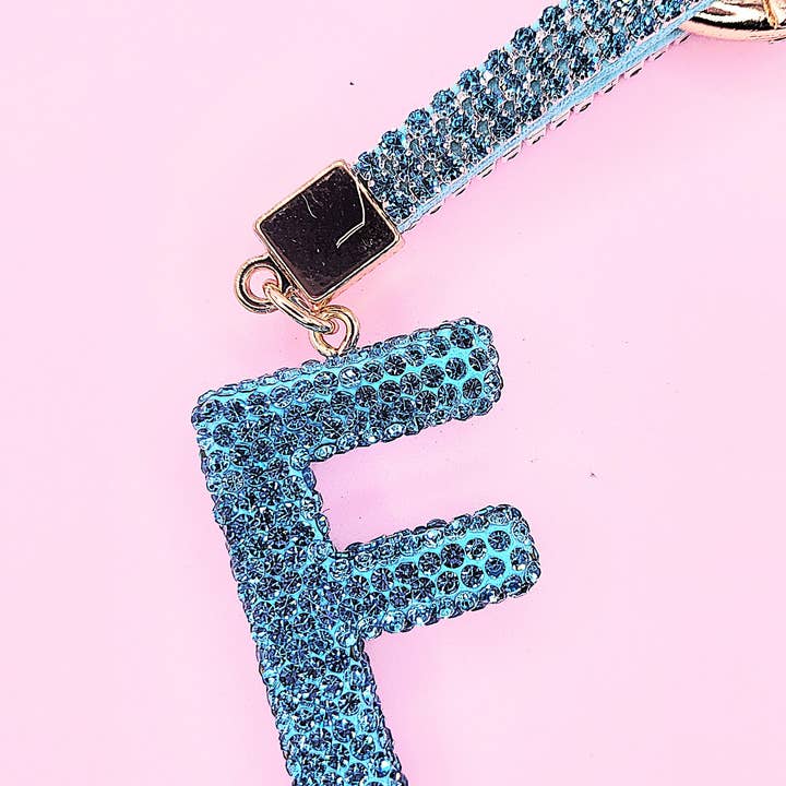 Silver Initial Letter Blue Crystal Key Ring & Bag Charm for wholesale on Faire5