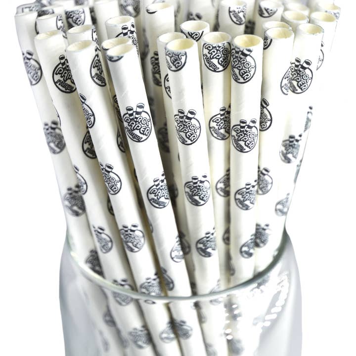 Pailles noires à logo « Roc Paper Straws » pour la vente par Roc Paper Straws
