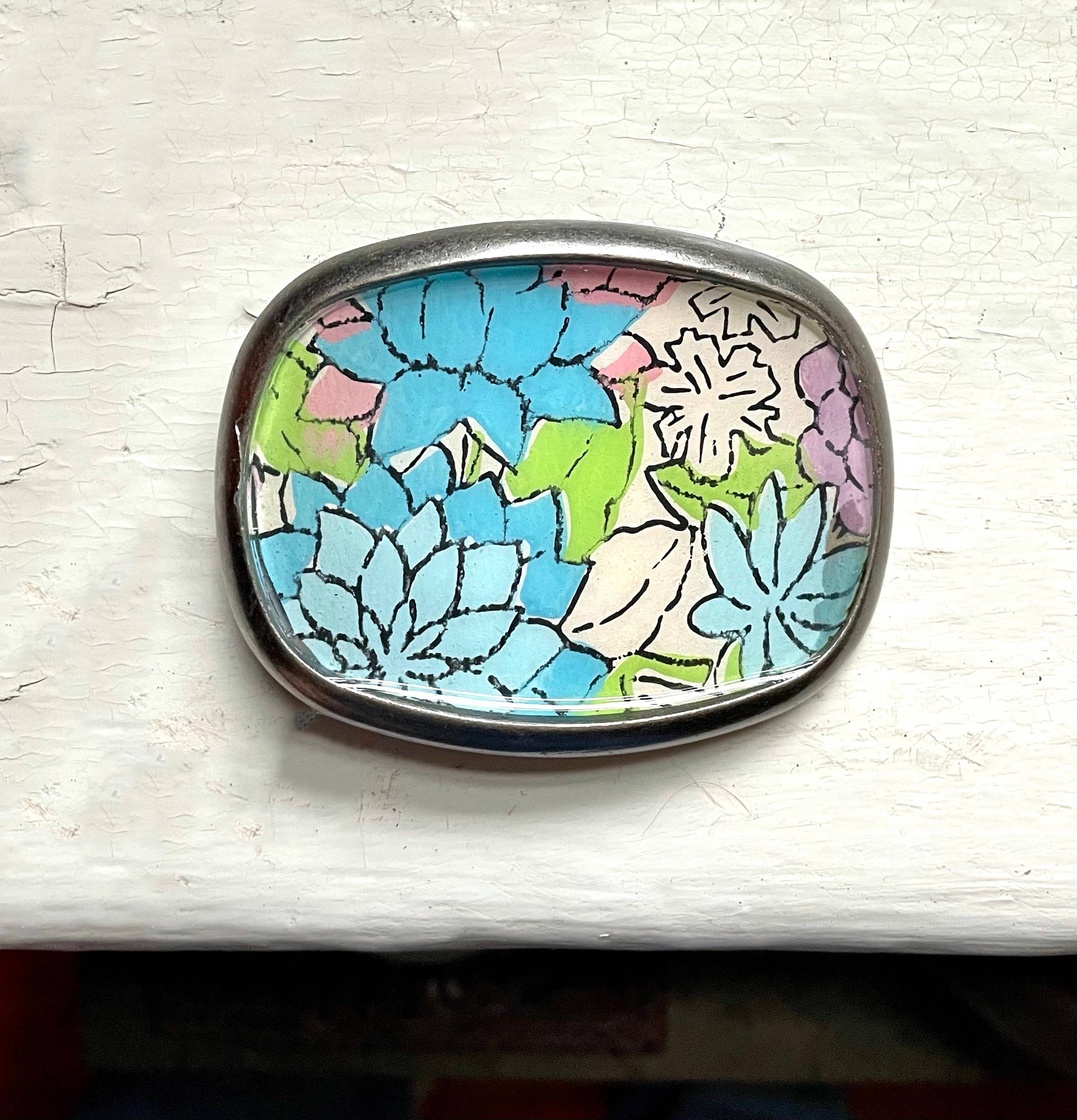 joeyfivecents - Vente Boucle de ceinture – femme - Boucle de ceinture, pastels - fleurs vintage, preppy, rose+vert5