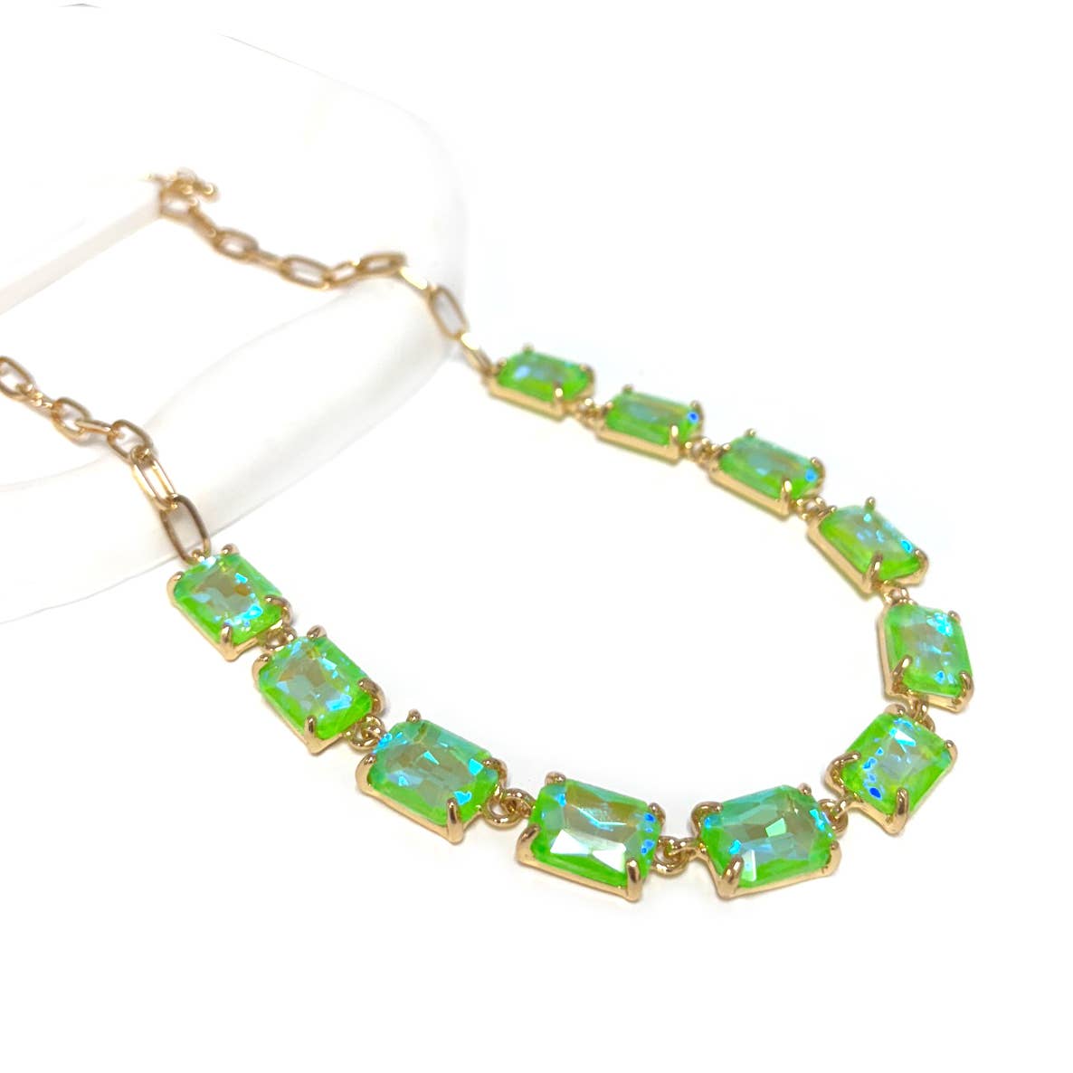 StarryNYC - Wholesale Link & chain necklace - Rectangle Crystal Glass Linked Statement Chain Necklace 29