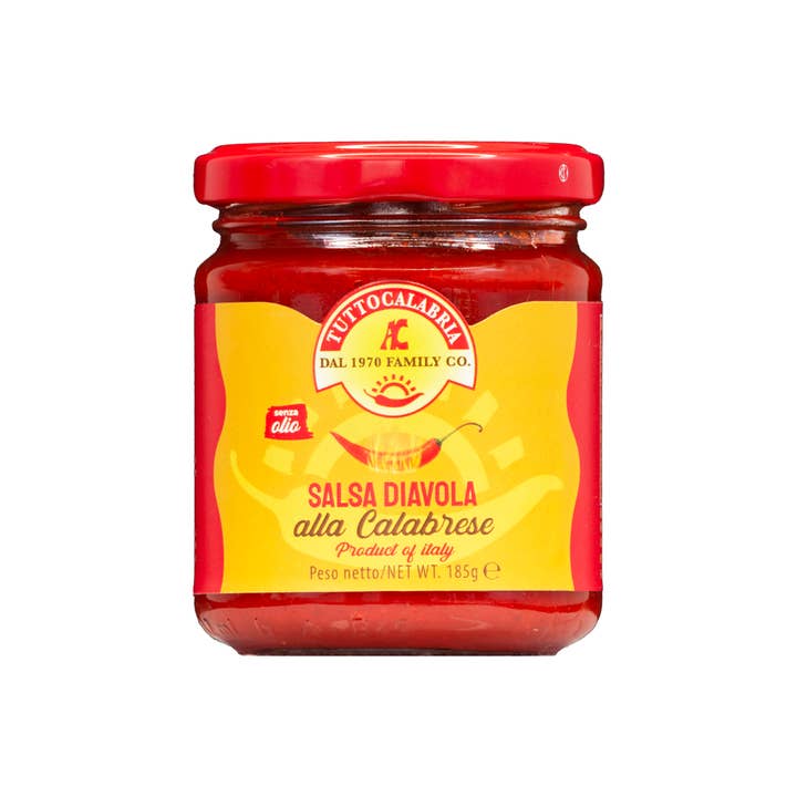 Salsa Diavola con peperoncino e basilico, senza olio per la vendita all'ingrosso da parte di TuttoCalabria