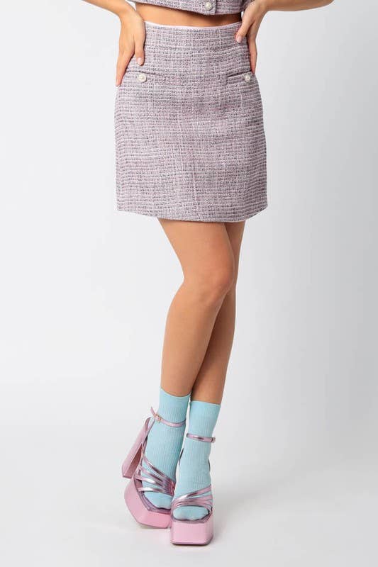 Pink Tweed Boucle Mini Skirt for wholesale on Faire0