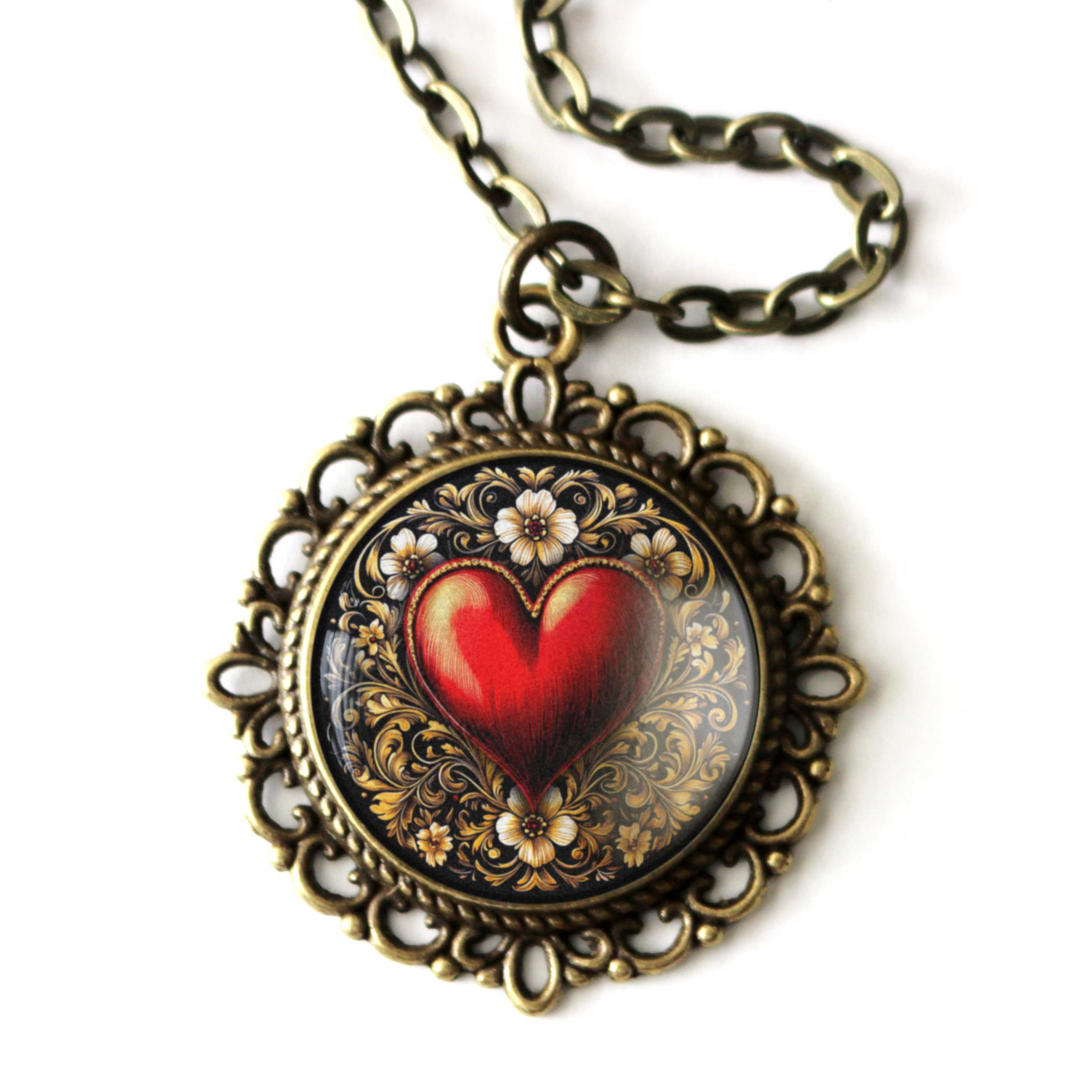 The Divine Iguana – Engroshandel Halskæde med vedhæng – Ornamenteret hjerte Valentinsdag vedhæng halskæde1