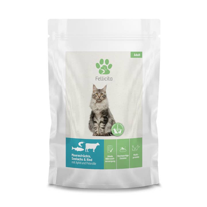 Fellicita kat zeevruchten, koolvis en rundvlees 95g verse zak voor wholesale door Fellicita