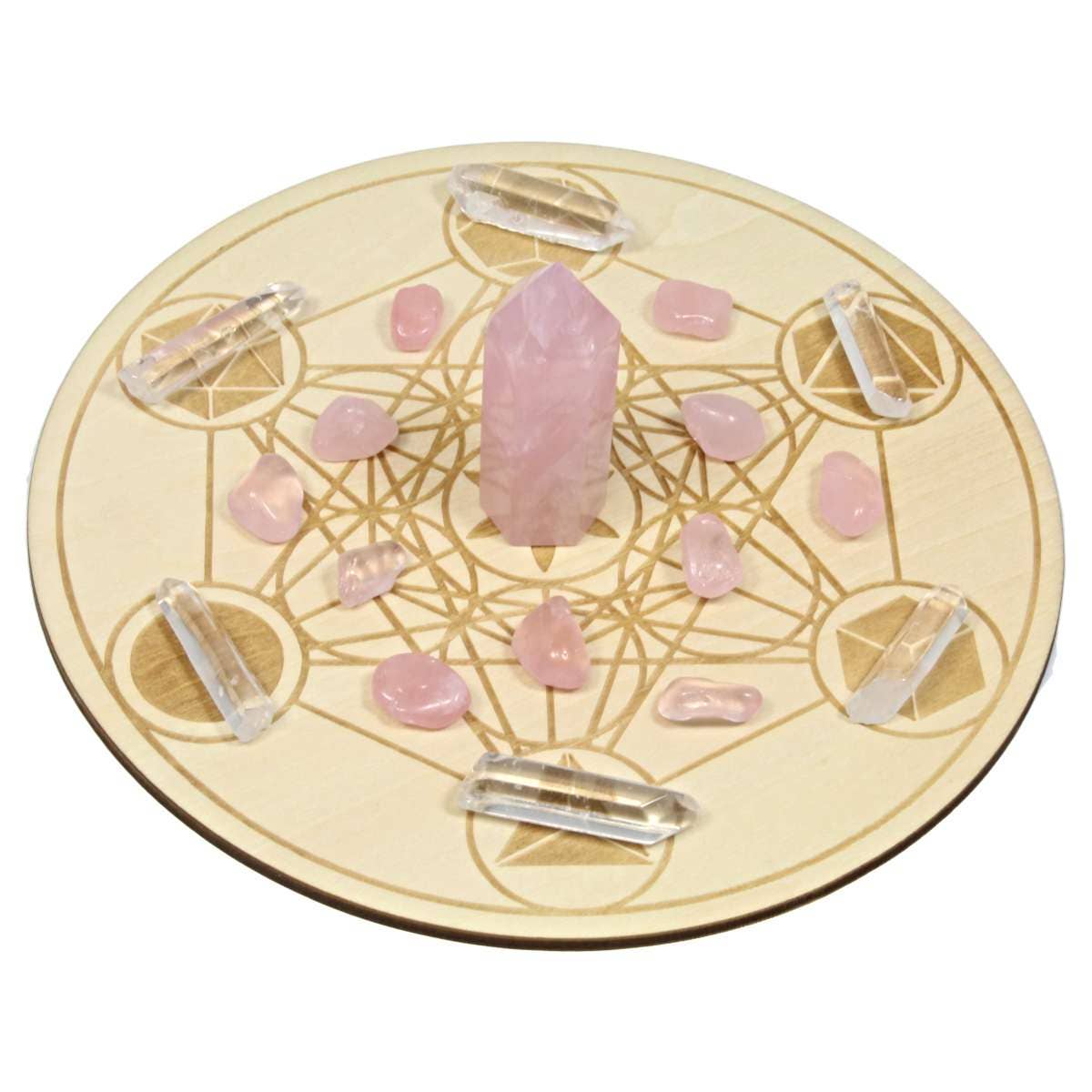 The Psychic Tree - Vendita all'ingrosso Pietra/cristallo spirituale - Set Mini Griglia di Cristalli Geometrici in Quarzo Rosa e Legno0