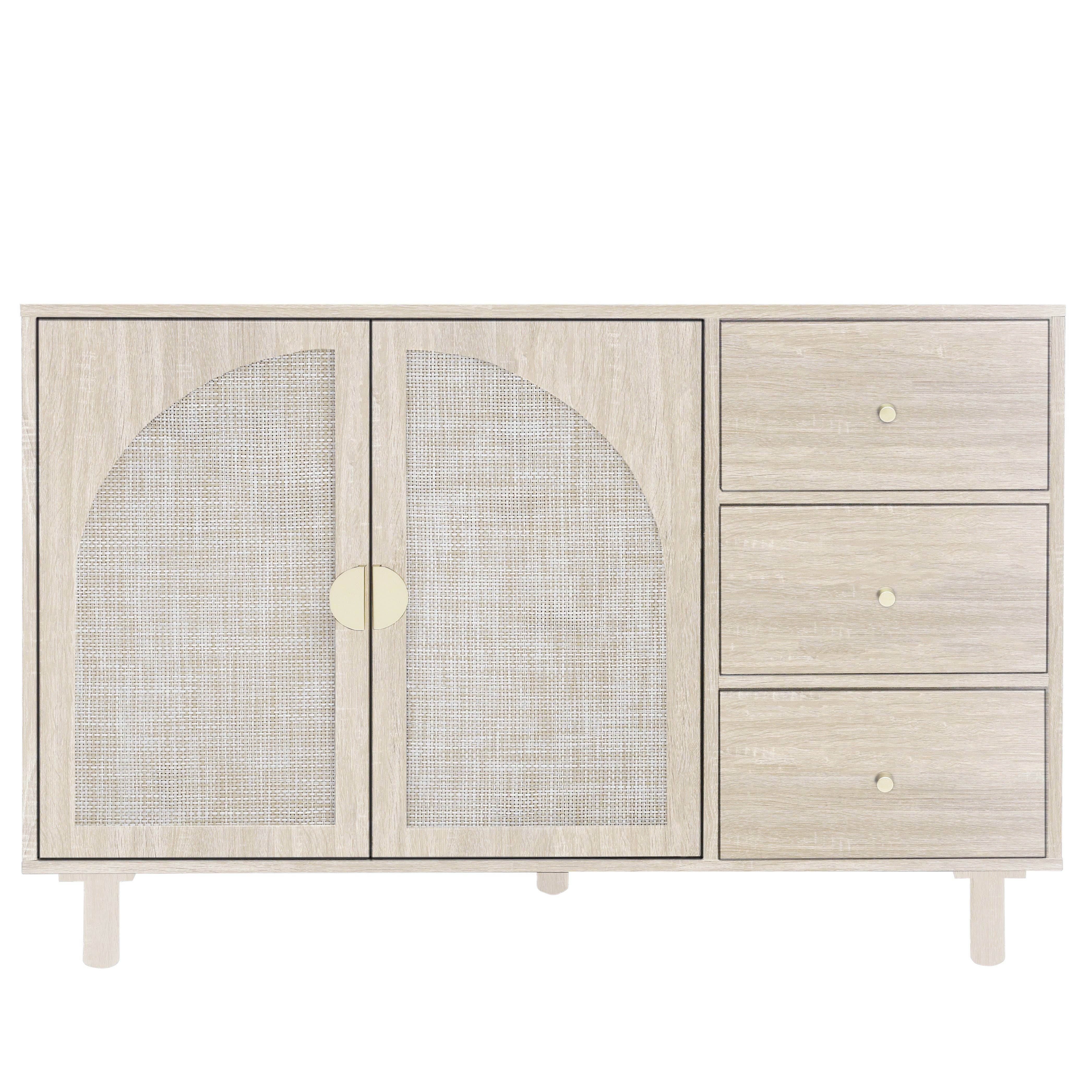 Orange County Decor - Wholesale Cabinet - 2 Door 3 Drawer Cabinet, Suitable For Bedroom, Living Room, Study Natural Mdf7