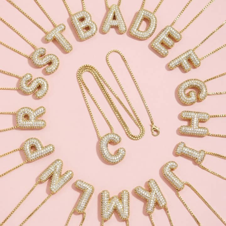 Anarchy Street - Wholesale Pendant/Charm Necklace - Pave Bubble Initial Pendant Necklace