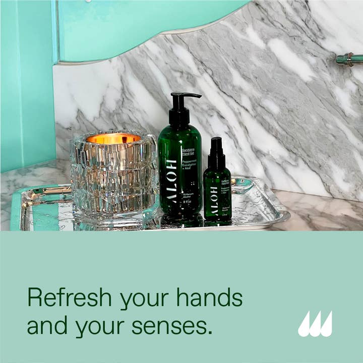 ALŌH - Wholesale Hand Sanitizer - Sanitizing Hand Gel Peppermint Eucalyptus + Aloe3