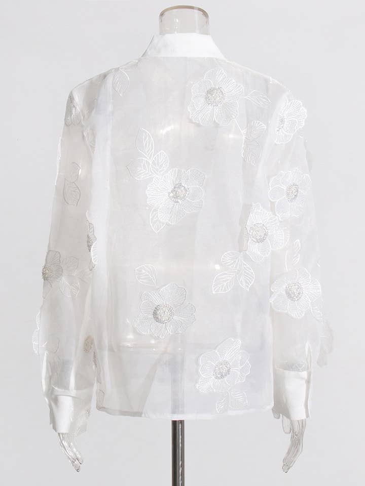 Productseeker - Wholesale Button Down Shirt - Women's - ST003 Luxe Organza Shirt with 3D Floral Sequin Detail