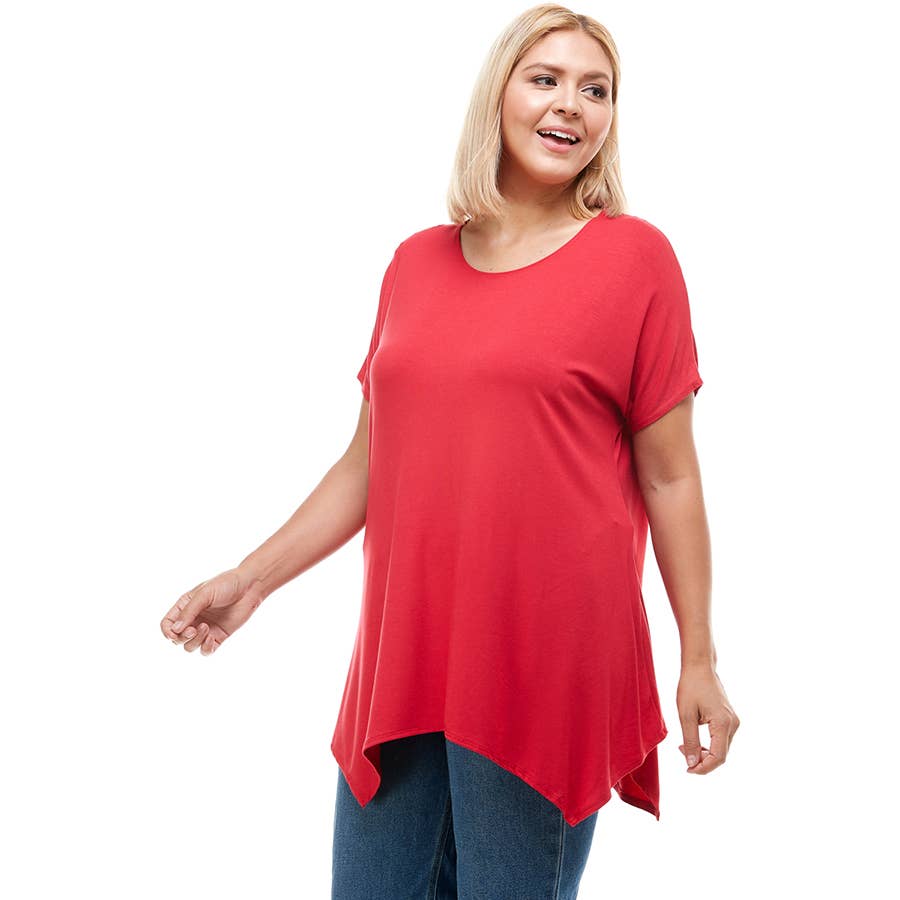 Azules Clothing - Wholesale Tunic - Women's - ATP-2307RSX Plus Size Asymmetric Short Sleeve Tunic16