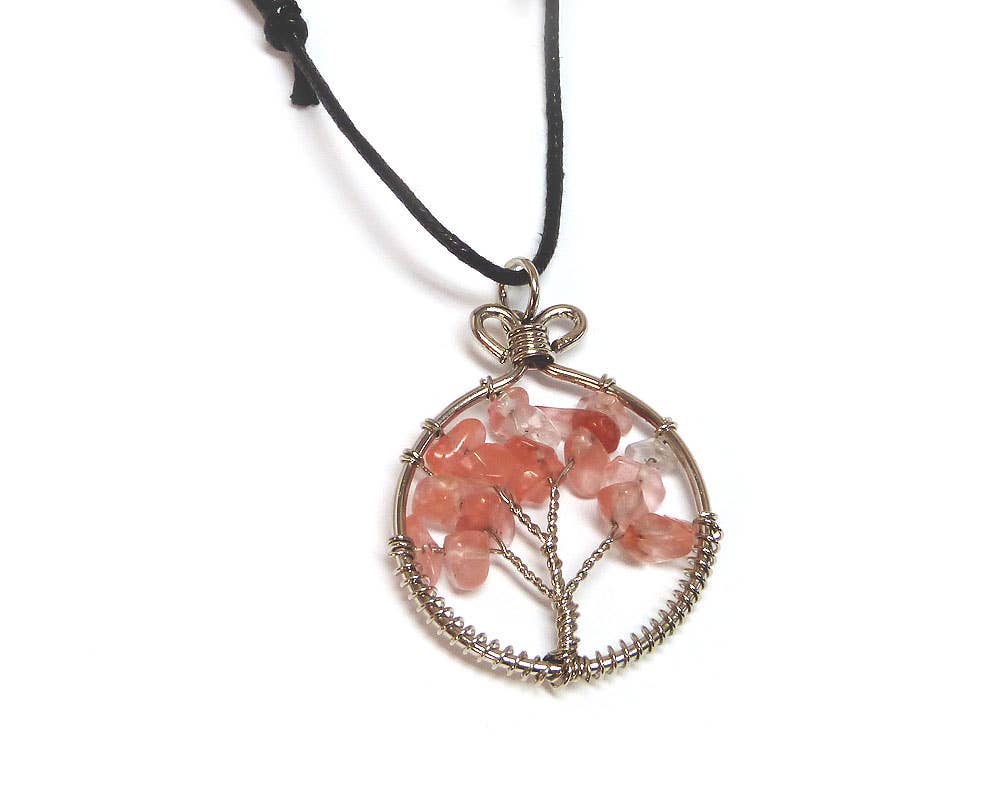 Pichincha - Wholesale Pendant/Charm Necklace - Round Chip Stone Tree of Life Wire Wrapped Pendant Necklace7