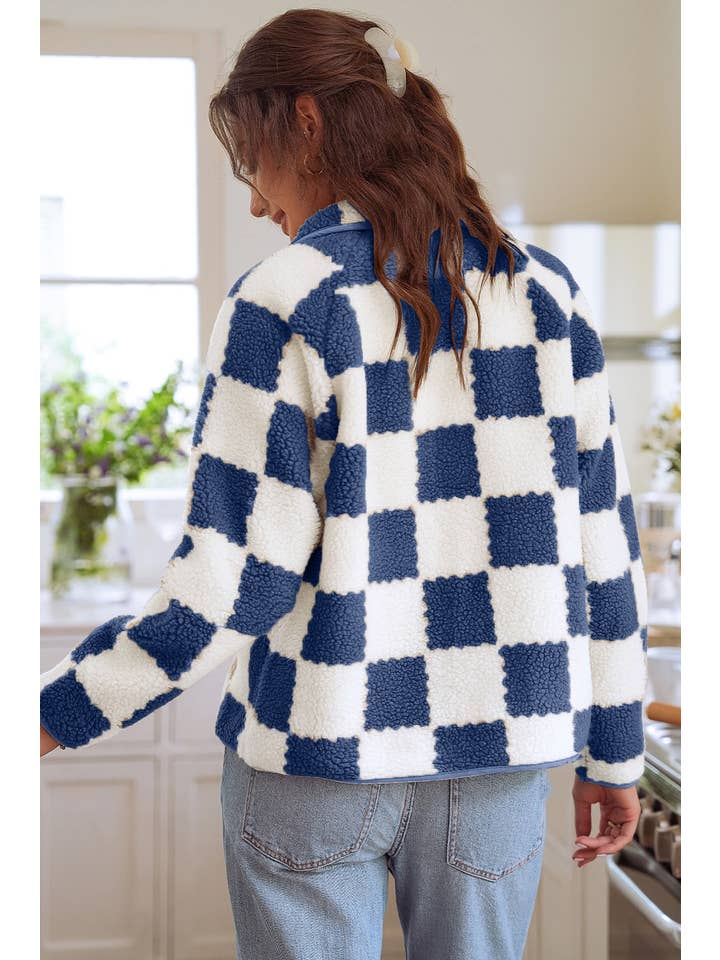 1 the Woman - Wholesale Jacket - Women's - Checked Snap Button Sherpa Jacket