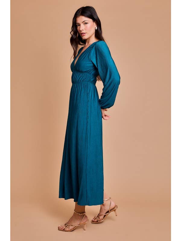 Teal Deep V-neck Long Sleeve Maxi Dress for wholesale on Faire