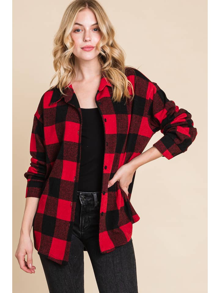 Red Black ETK-8641 Buffalo Plaid Button Up Shirt for wholesale on Faire3