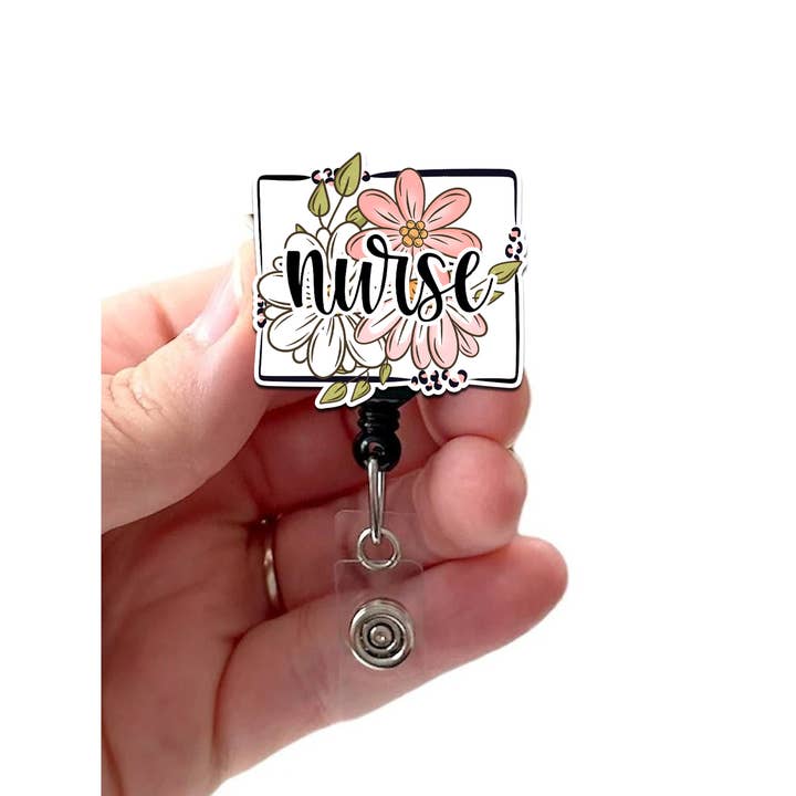 Infirmière Boho Rose Floral Acrylique Enrouleur de Badge Rétractable pour la vente par Good Girl Gone Badge