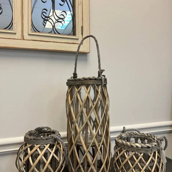 Vagabond Vintage - Wholesale Lantern - WILLOW LANTERN WITH GLASS VASE2