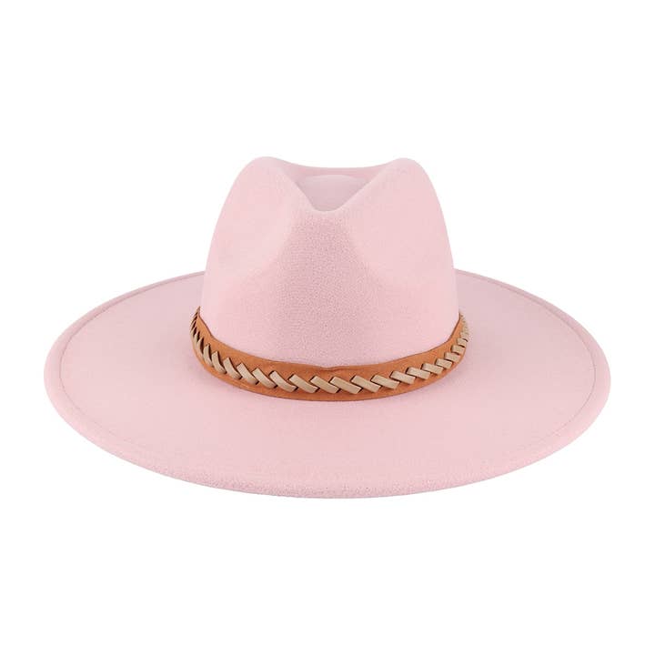Pink Irene Wholesale - Wholesale Fedora - Women's - FELT FASHION BRIM HAT WITH LEATHER BRAIDED TRIM9