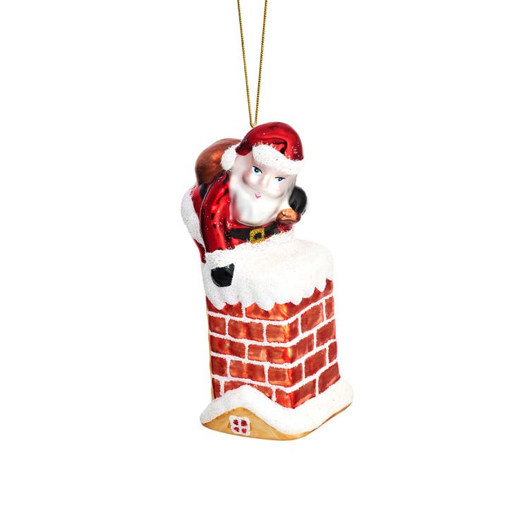 Sass & Belle Europe - Wholesale Christmas Decoration - Santa Climbing Down the Chimney Shaped Bauble