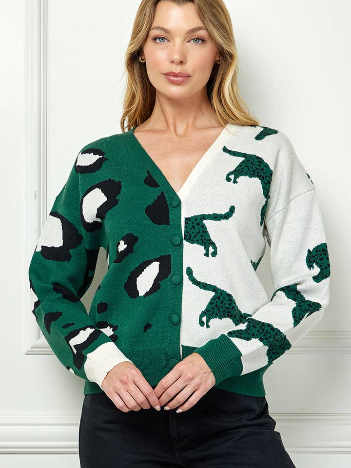 Cardigan Jacquard Mélange Léopard SW6994 pour la vente par See and Be Seen