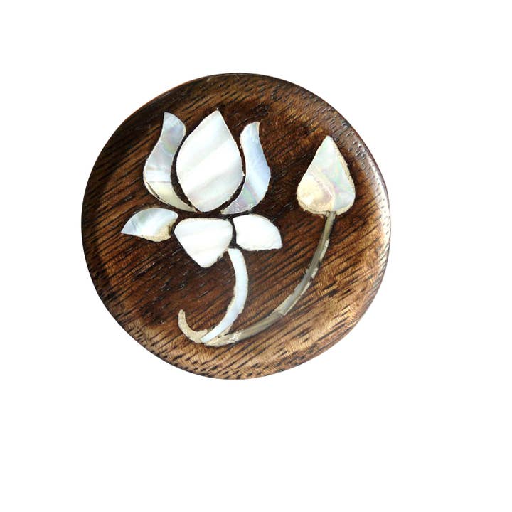 Perilla Home - Wholesale Knob/Pull - Set of Six Lotus Mother of pearls Wooden Knobs