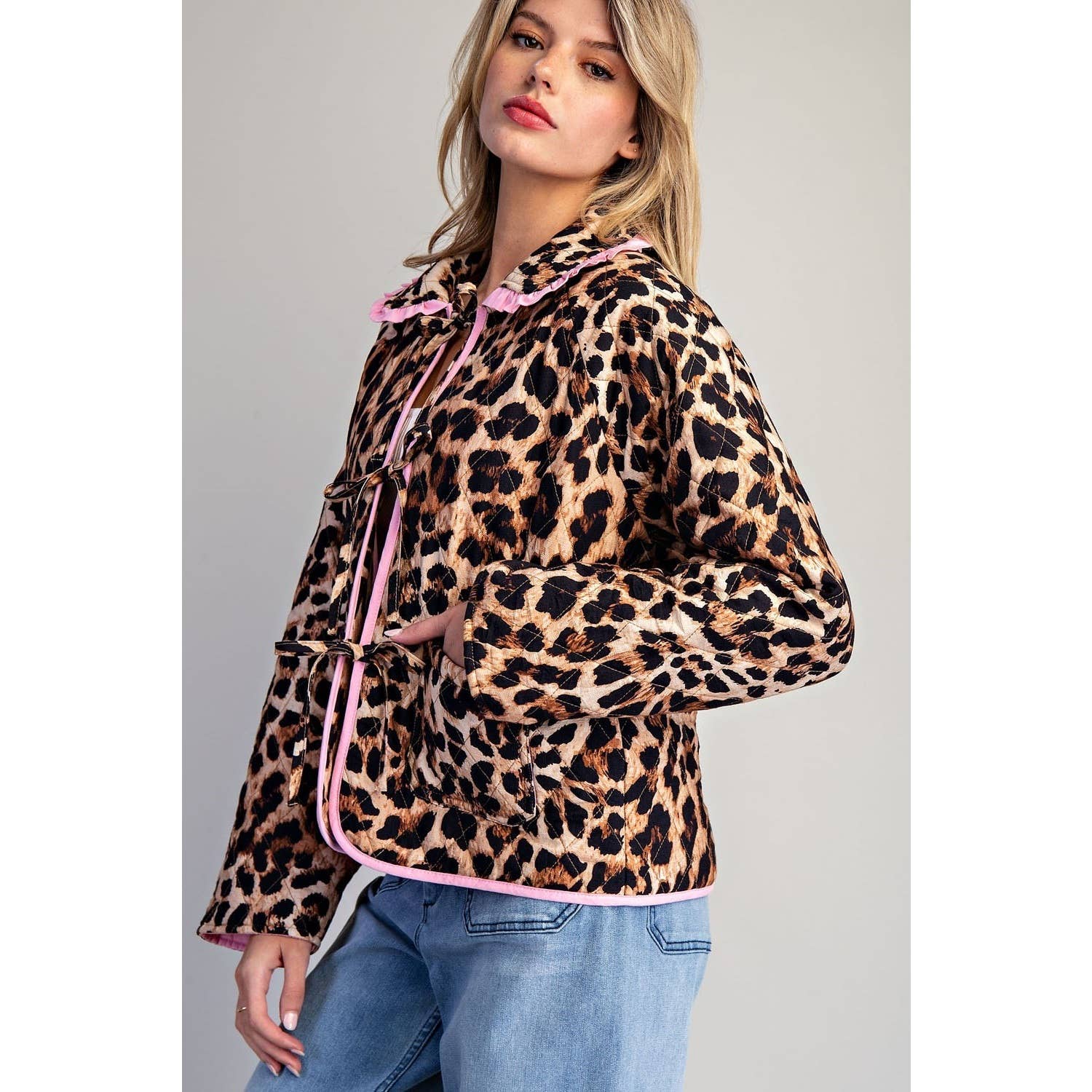 BROWN  Leopard Quilted Jacket for wholesale on Faire3