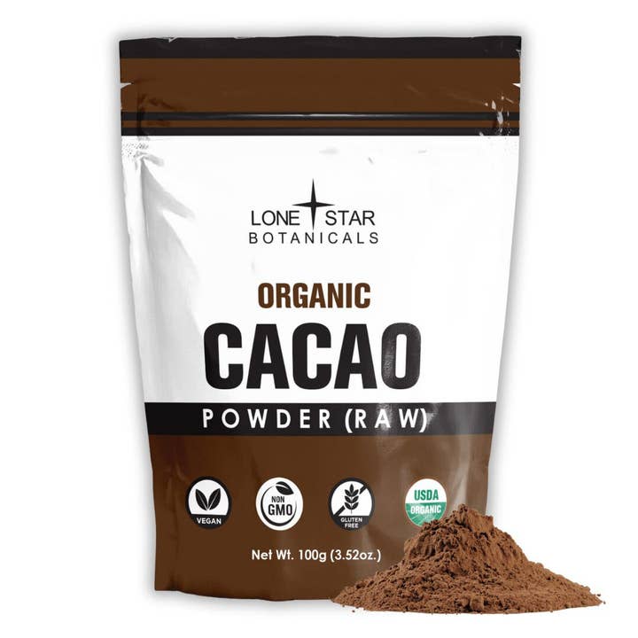 Lone Star Botanicals Organic Cacao Powder Raw 3.5oz for wholesale by AlchePharma Naturals