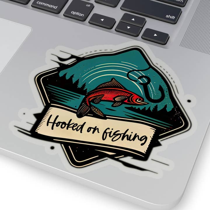 Waterproof Vinyl Sticker - Hooked On Fishing Retro Sticker for wholesale by Smartstead Homestead