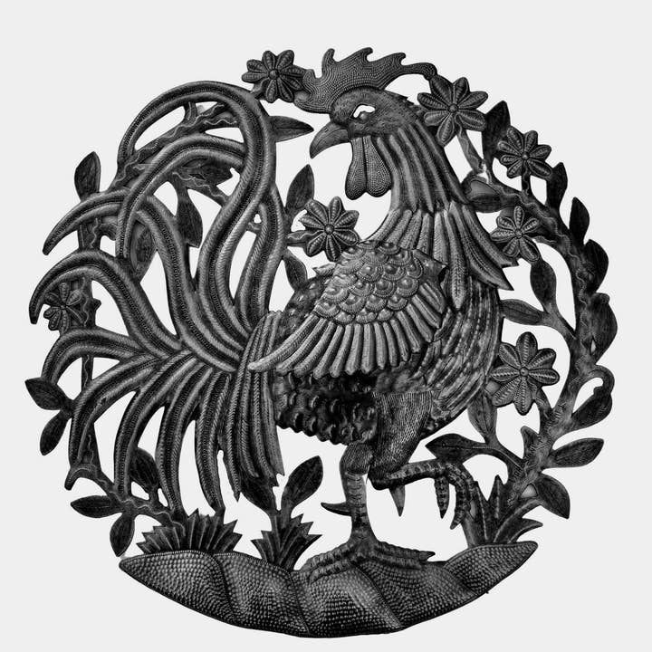 Coq d'art en métal de 23 po, recyclé, commerce équitable, fait à la main pour la vente par Haiti Fair Trade~ It's Cactus