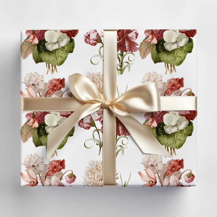 White Floral Gift Wrap for wholesale by JOSIL Paperie & Gift