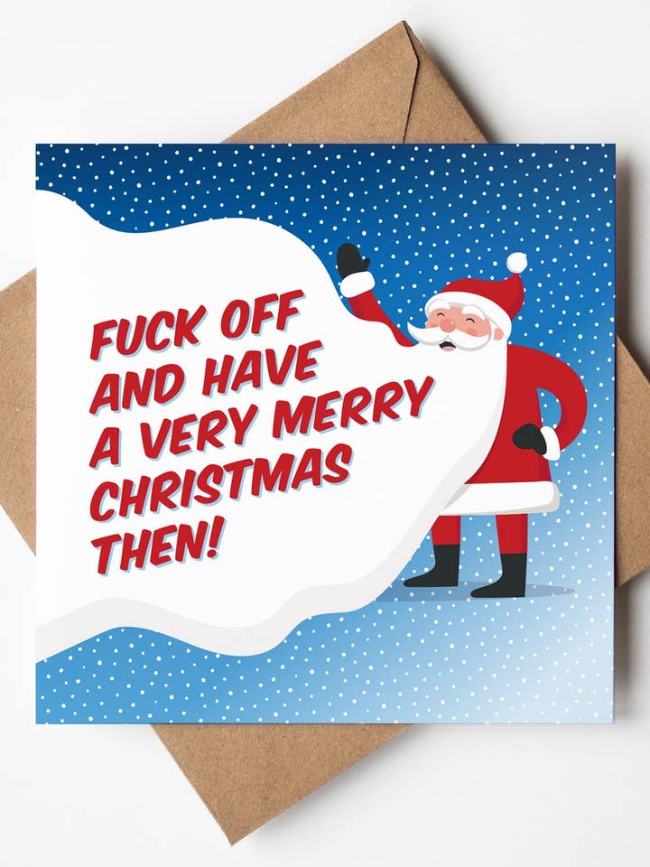 Santa's Beard Fuck Off Merry Christmas Card (Pack of 6) for wholesale by Sweary Card Lady