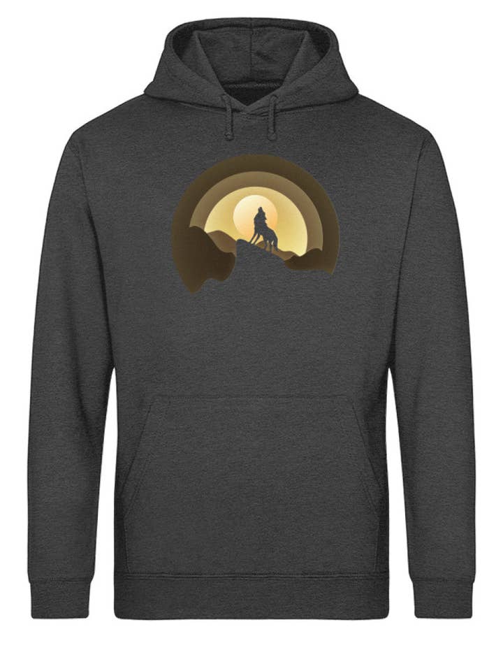 Wolf in retro moon - moletom orgânico básico unissex por atacado de Uwaldu