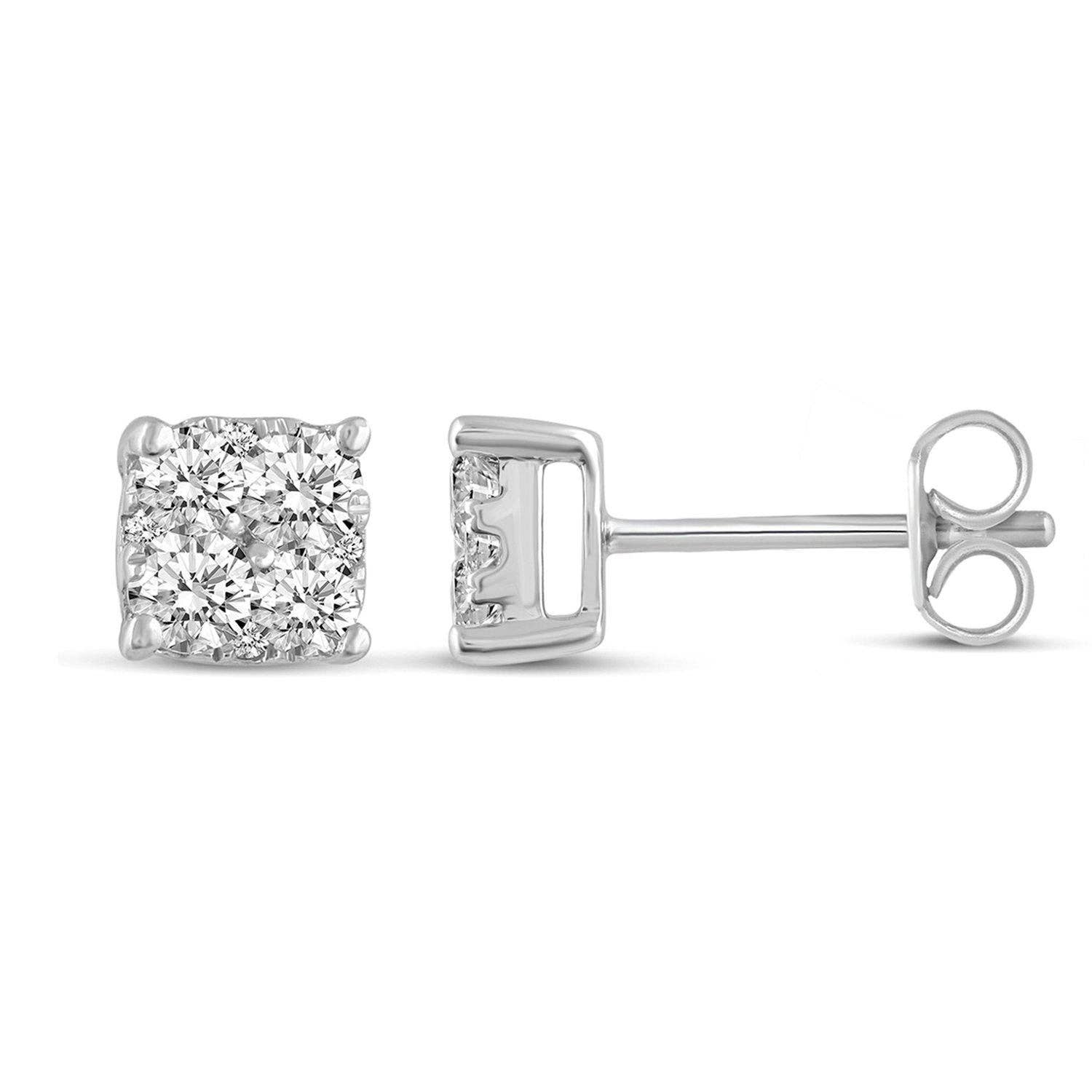Fifth and Fine - Wholesale Stud/Post Earrings - 1/4 - 1 1/2 Cttw Cushion Diamond Stud Earrings set in 925 St1