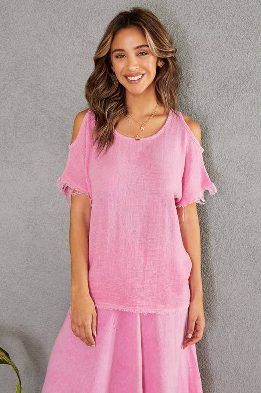 VENTI6 – Blusa - Mulher por atacado – TOP DE GAZE DE ALGODÃO E LINHO COM BAINHA FRANJADA (701400)15