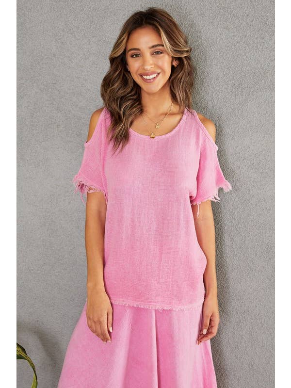 VENTI6 – Blusa - Mulher por atacado – TOP DE GAZE DE ALGODÃO E LINHO COM BAINHA FRANJADA (701400)15