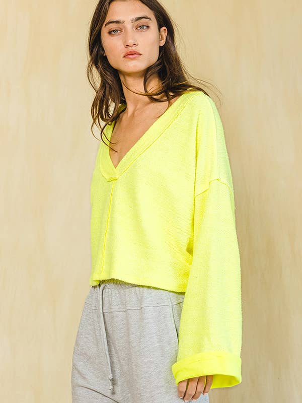 BUCKETLIST - Wholesale Sweatshirt - Women's - T2240 Cutout Back Adjustable Tie Pullover Crop Top