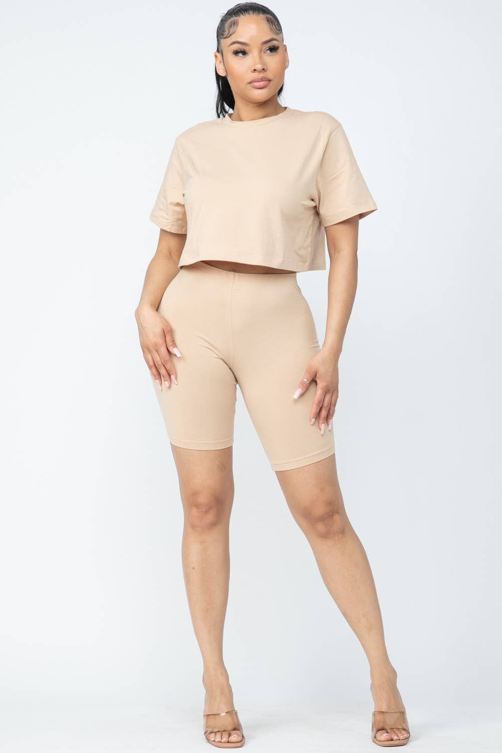 Boswell - Wholesale Top & Short Set (NOT Loungewear) - Women's - Biker Short Set With Short Sleeve Crop13