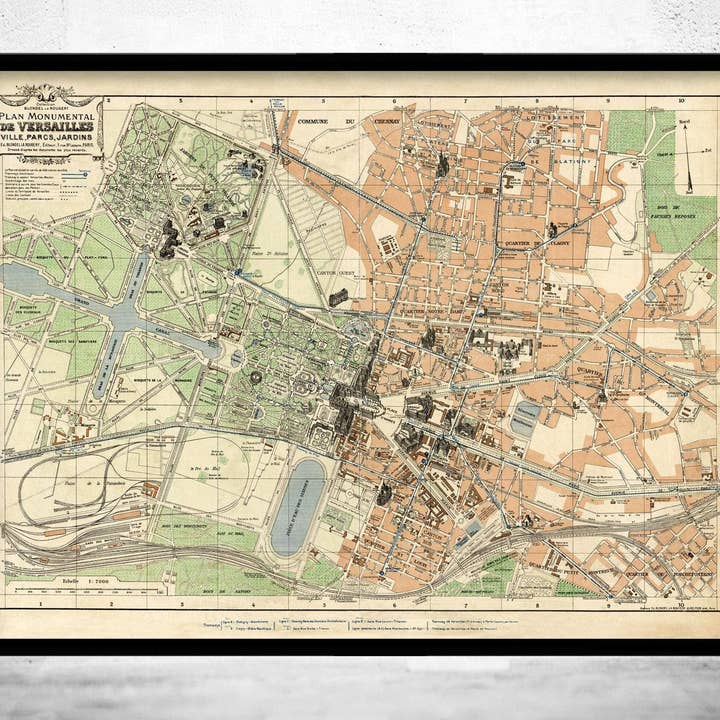 Oude kaart van Versailles Frankrijk 1927 Vintage kaart | Vintage kaart muurkunst print voor wholesale door OldCityPrints - Old Maps and Posters